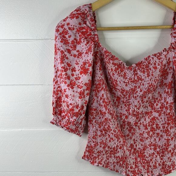 CUPCAKES & CASHMERE Pink Floral Off Shoulder Puffy Sleeves Top Blouse Small - Picture 5 of 11